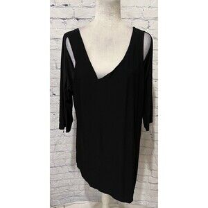 Sympli The Best 3/4 Sleeve Black Cold/Cut Out Shoulder Asymmetrical Blouse 16